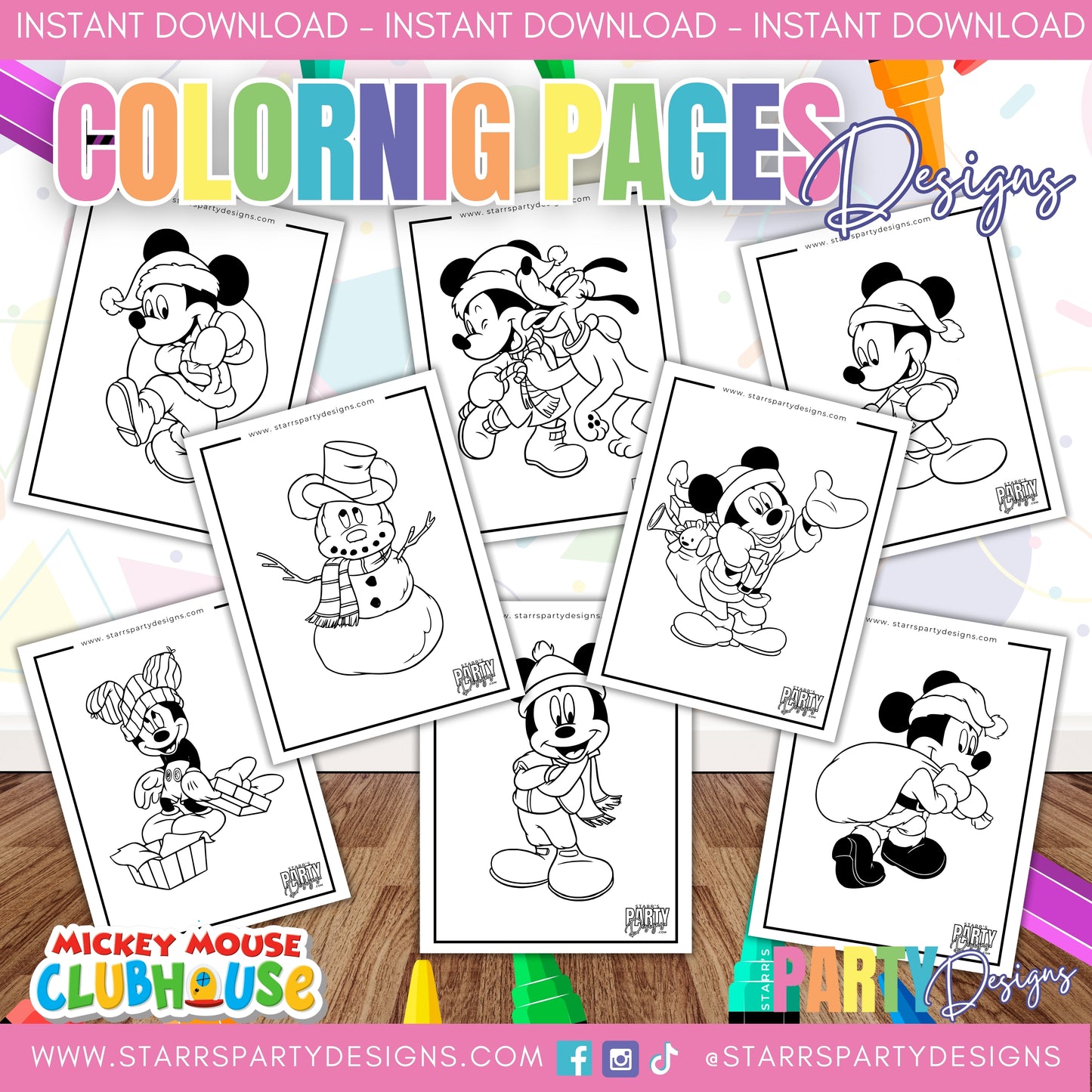 MICKEY AT CHRISTMAS COLORING PAGES