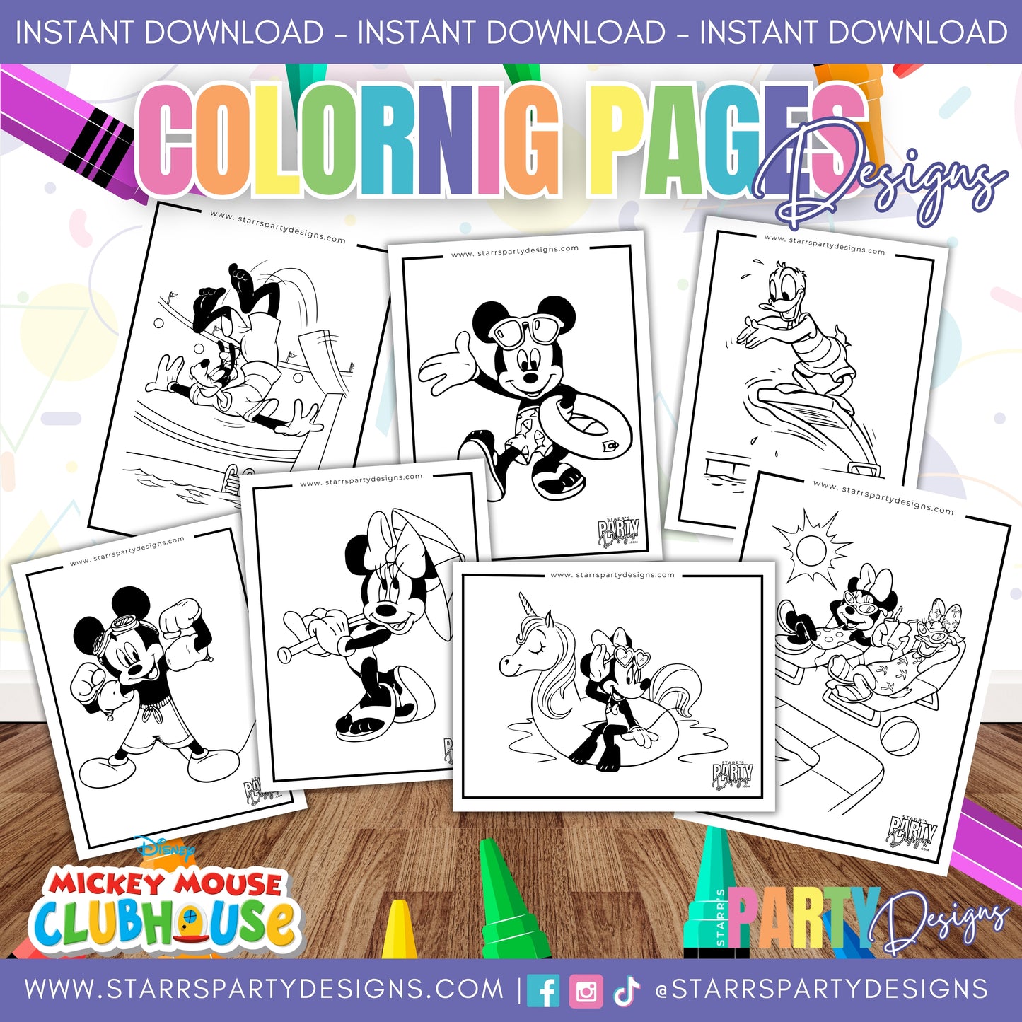 AT THE POOL WITH MICKEY & FRIENDS COLORING PAGES