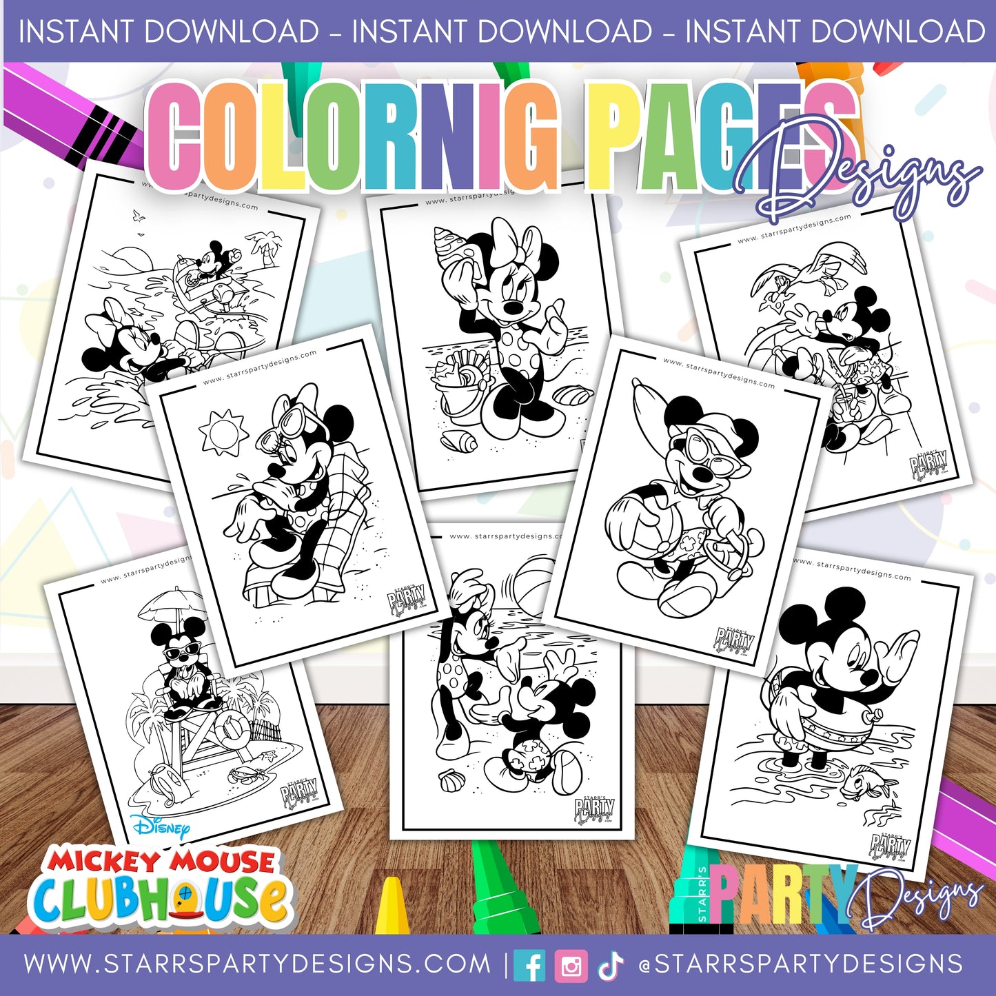 MICKEY & MINNIE AT THE BEACH COLORING PAGES 1