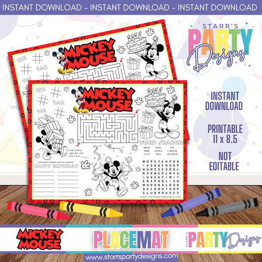 PLACEMAT ACTIVITY SHEET | MICKEY MOUSE A1