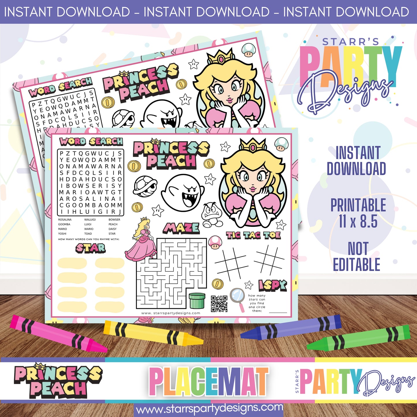 PLACEMAT ACTIVITY SHEET | PRINCESS PEACH PASTEL A1