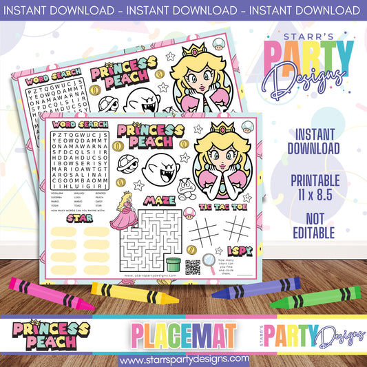 PLACEMAT ACTIVITY SHEET | PRINCESS PEACH PASTEL A1