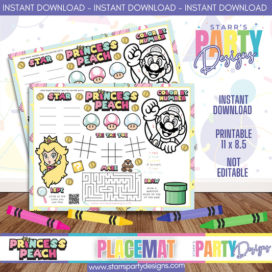 PLACEMAT ACTIVITY SHEET | PRINCESS PEACH PASTEL A3