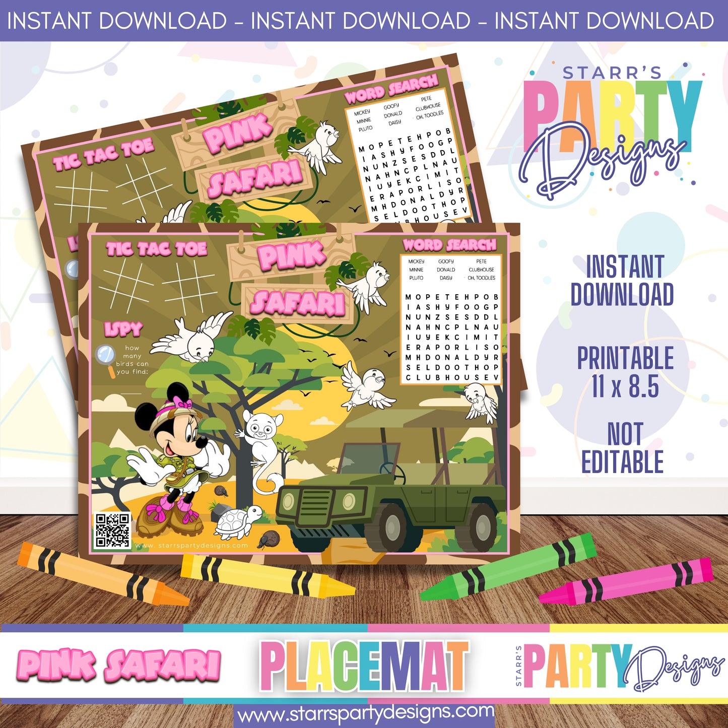 PLACEMAT ACTIVITY SHEET | PINK SAFARI MINNIE FULL COLOR A2