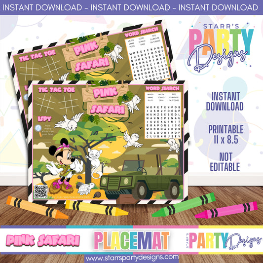 PLACEMAT ACTIVITY SHEET | PINK SAFARI MINNIE FULL COLOR A1