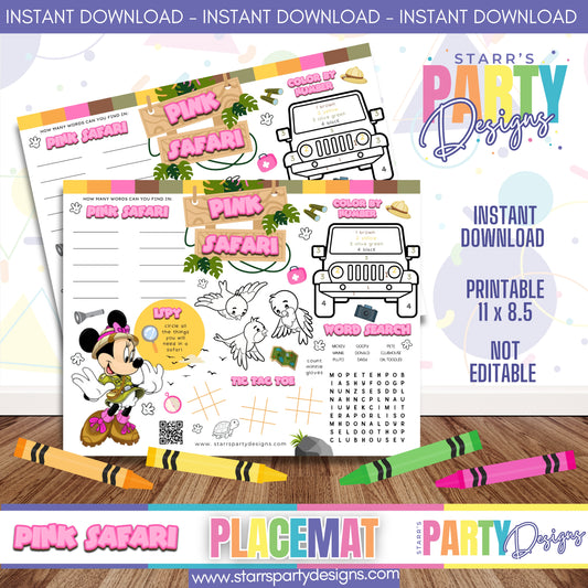 PLACEMAT ACTIVITY SHEET | PINK SAFARI MINNIE A1