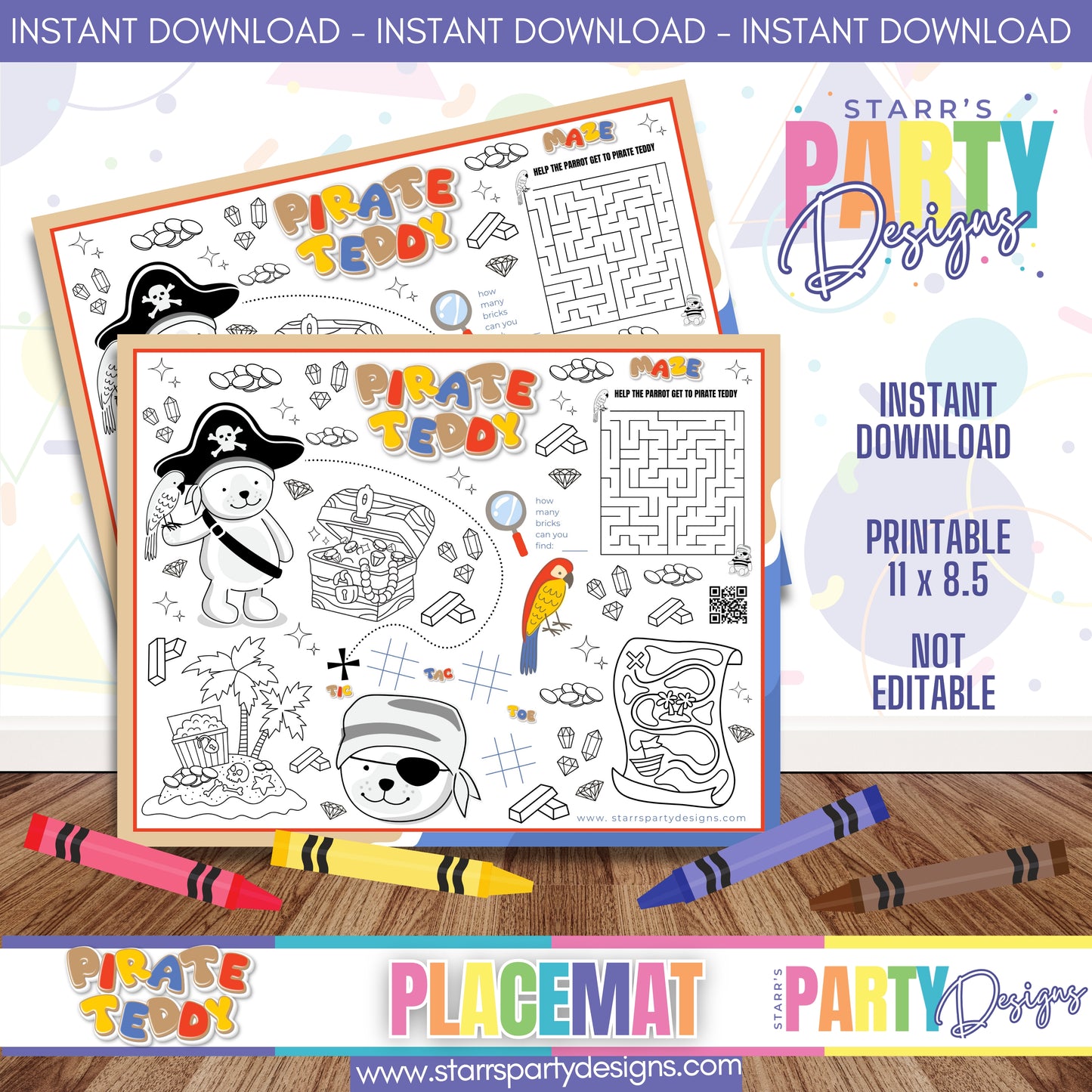 PLACEMAT ACTIVITY SHEET | PIRATE TEDDY A3