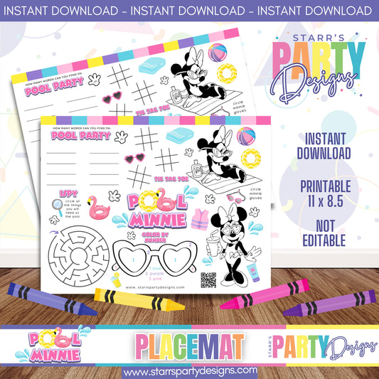 PLACEMAT ACTIVITY SHEET | POOL MINNIE A1