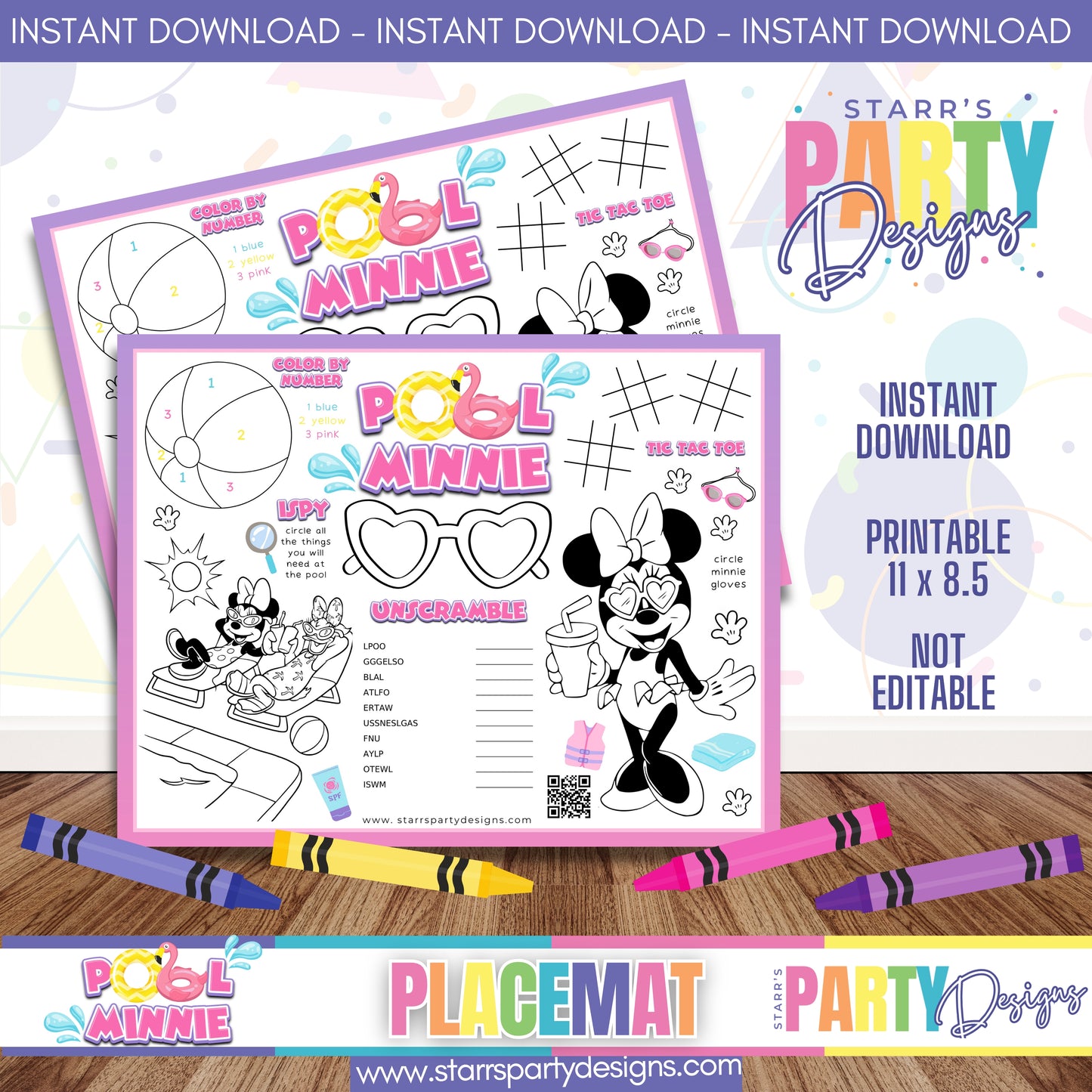 PLACEMAT ACTIVITY SHEET | POOL MINNIE A3