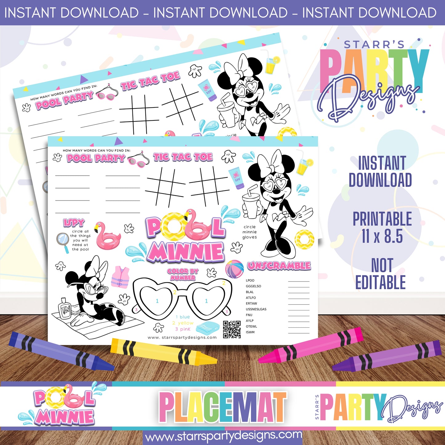 PLACEMAT ACTIVITY SHEET | POOL MINNIE A5