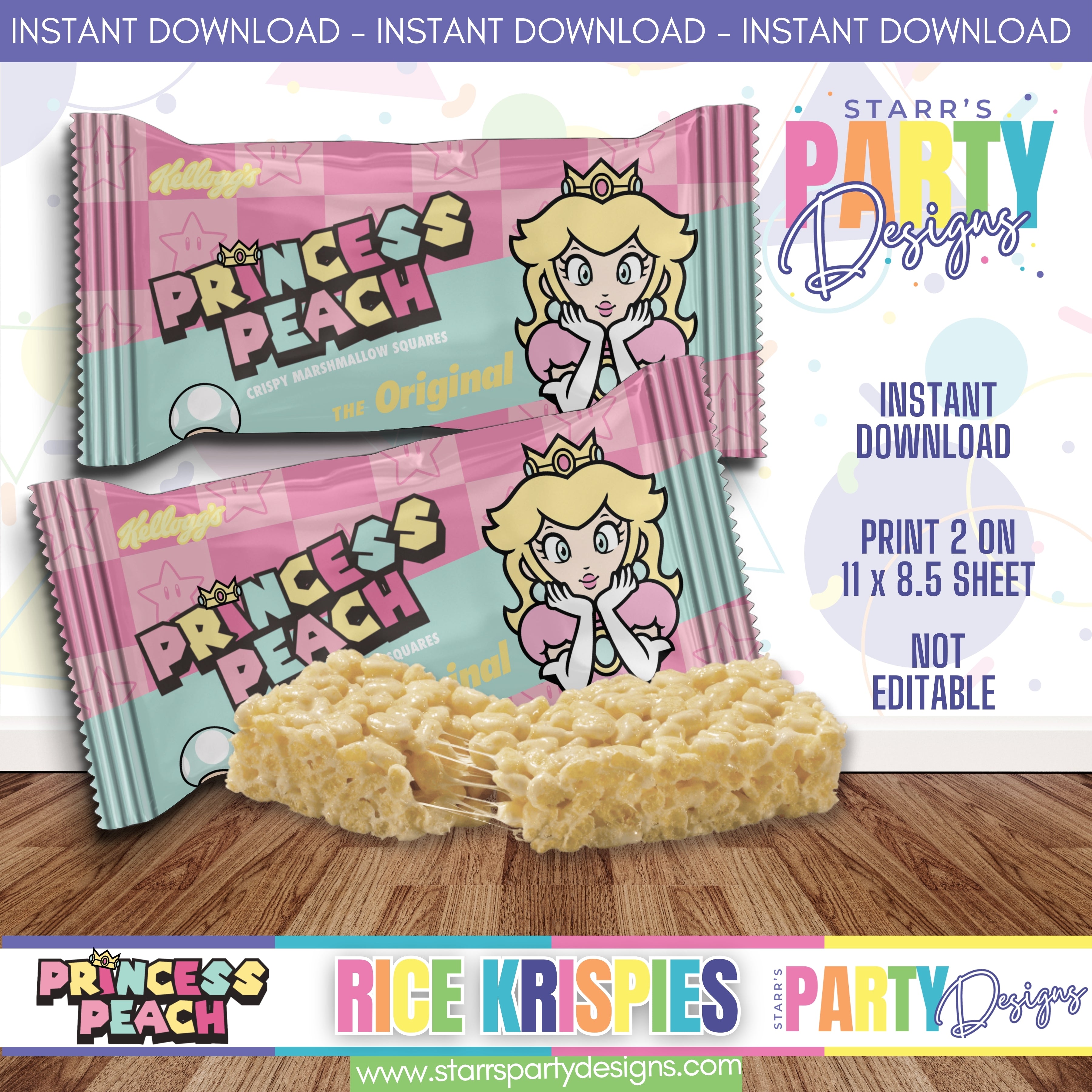 Princess Rice Paper RICE KRISPIES DESIGN | PRINCESS PEACH PASTEL A6 – Starr's Party Designs
