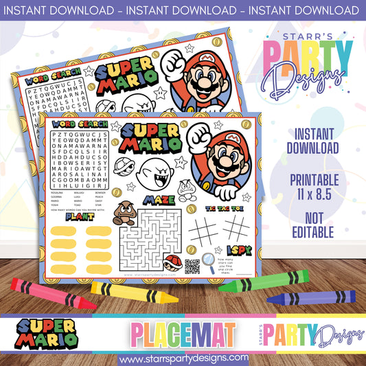 PLACEMAT ACTIVITY SHEET | RETRO SUPER MARIO BROS A1