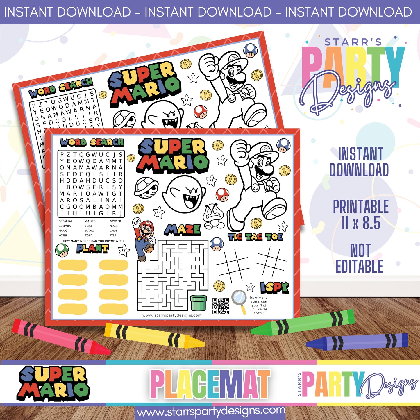 PLACEMAT ACTIVITY SHEET | RETRO SUPER MARIO BROS A2