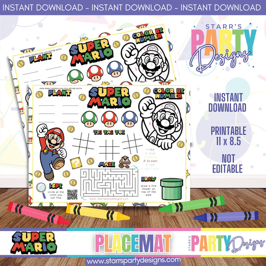 PLACEMAT ACTIVITY SHEET | RETRO SUPER MARIO BROS A3