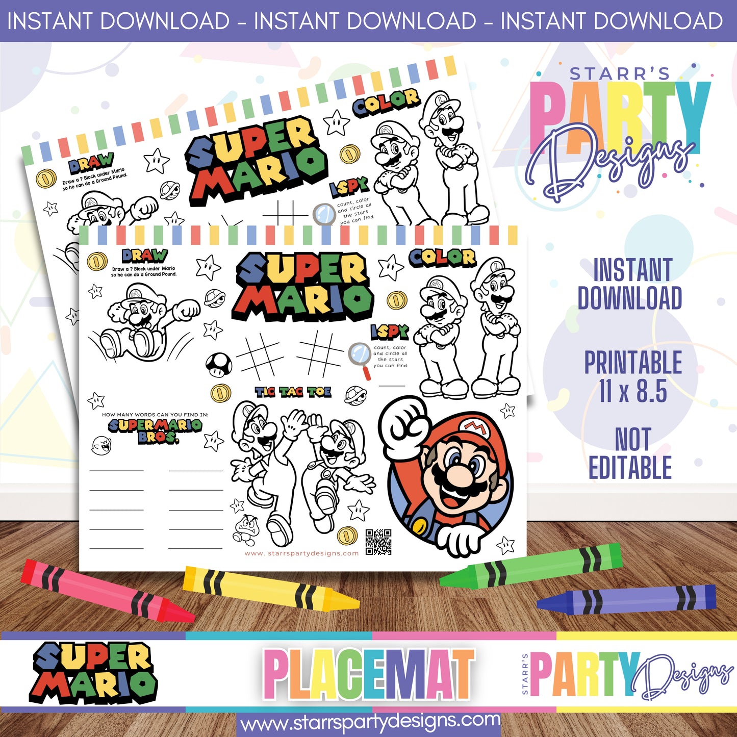 PLACEMAT ACTIVITY SHEET | RETRO SUPER MARIO BROS B1