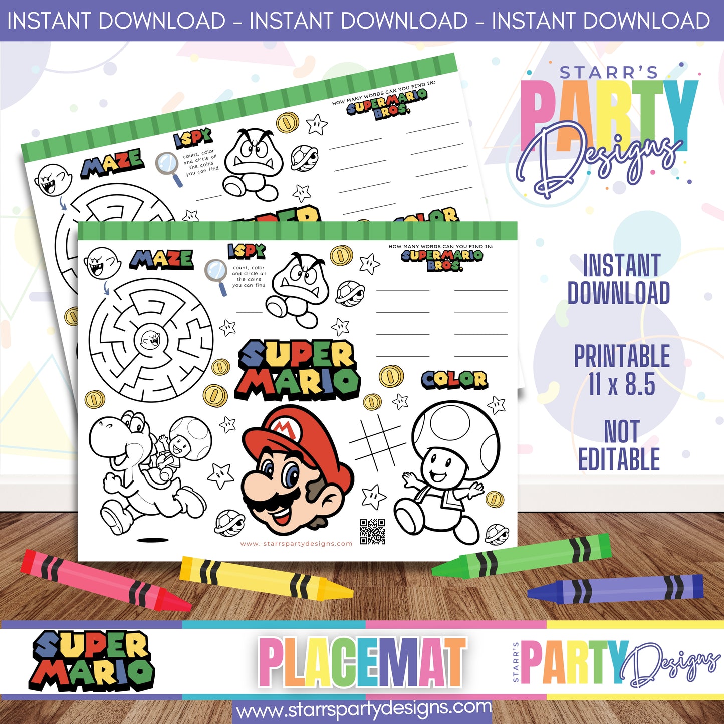 PLACEMAT ACTIVITY SHEET | RETRO SUPER MARIO BROS B2