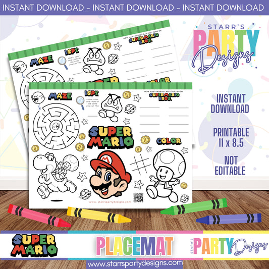 PLACEMAT ACTIVITY SHEET | RETRO SUPER MARIO BROS B2