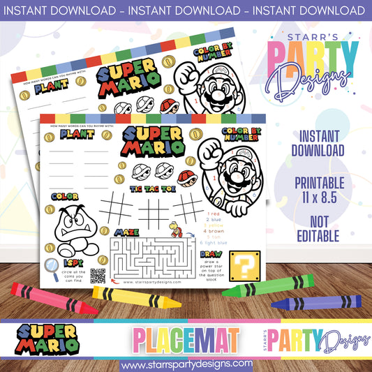 PLACEMAT ACTIVITY SHEET | RETRO SUPER MARIO BROS B3