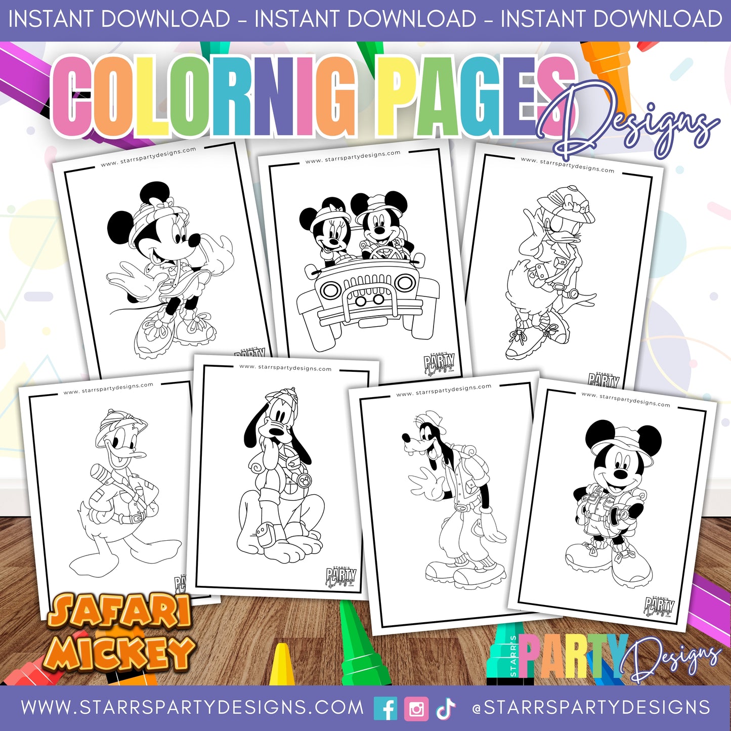 SAFARI MICKEY & FRIENDS COLORING PAGES 1