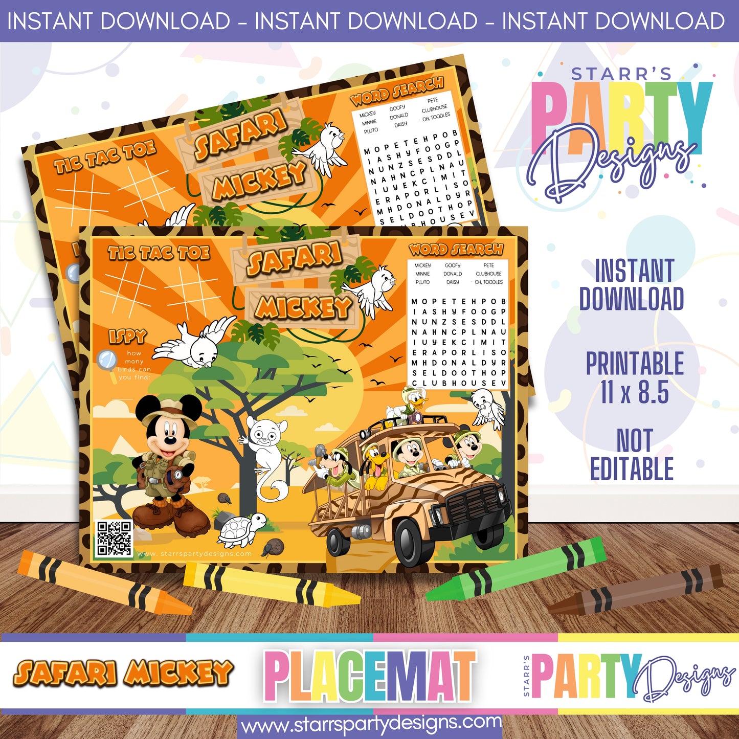 PLACEMAT ACTIVITY SHEET | SAFARI MICKEY FULL COLOR A1