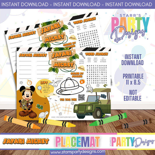 PLACEMAT ACTIVITY SHEET | SAFARI MICKEY A1