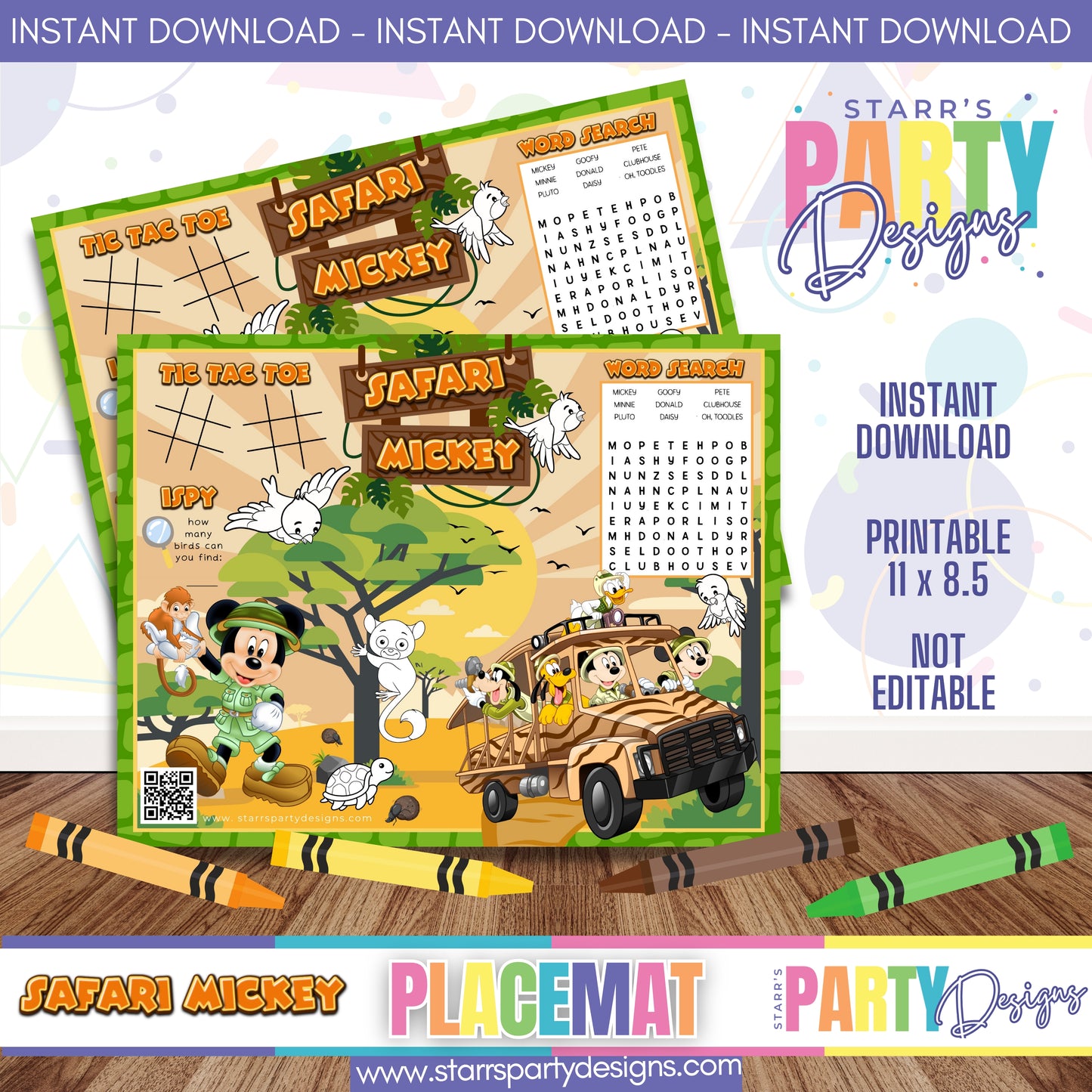 PLACEMAT ACTIVITY SHEET | SAFARI MICKEY 2 FULL COLOR A1