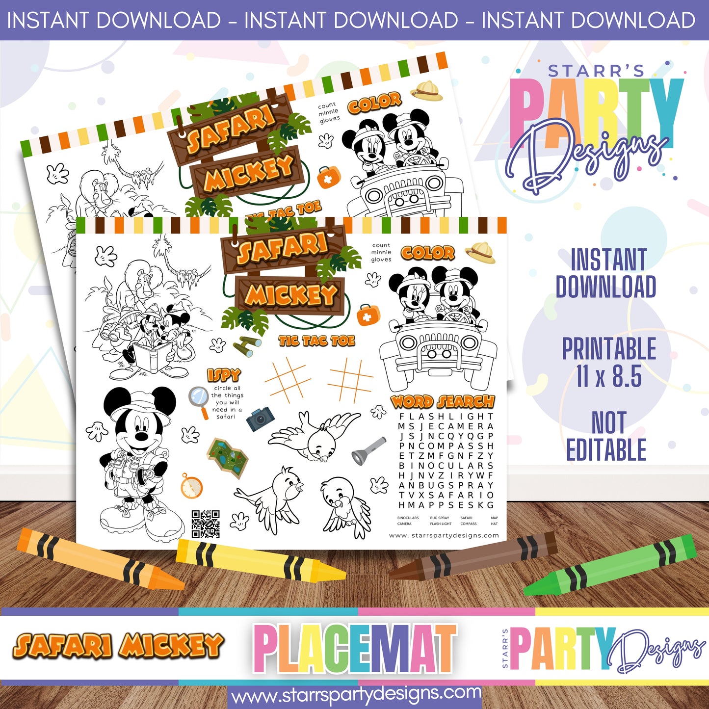 PLACEMAT ACTIVITY SHEET | SAFARI MICKEY 2 A1