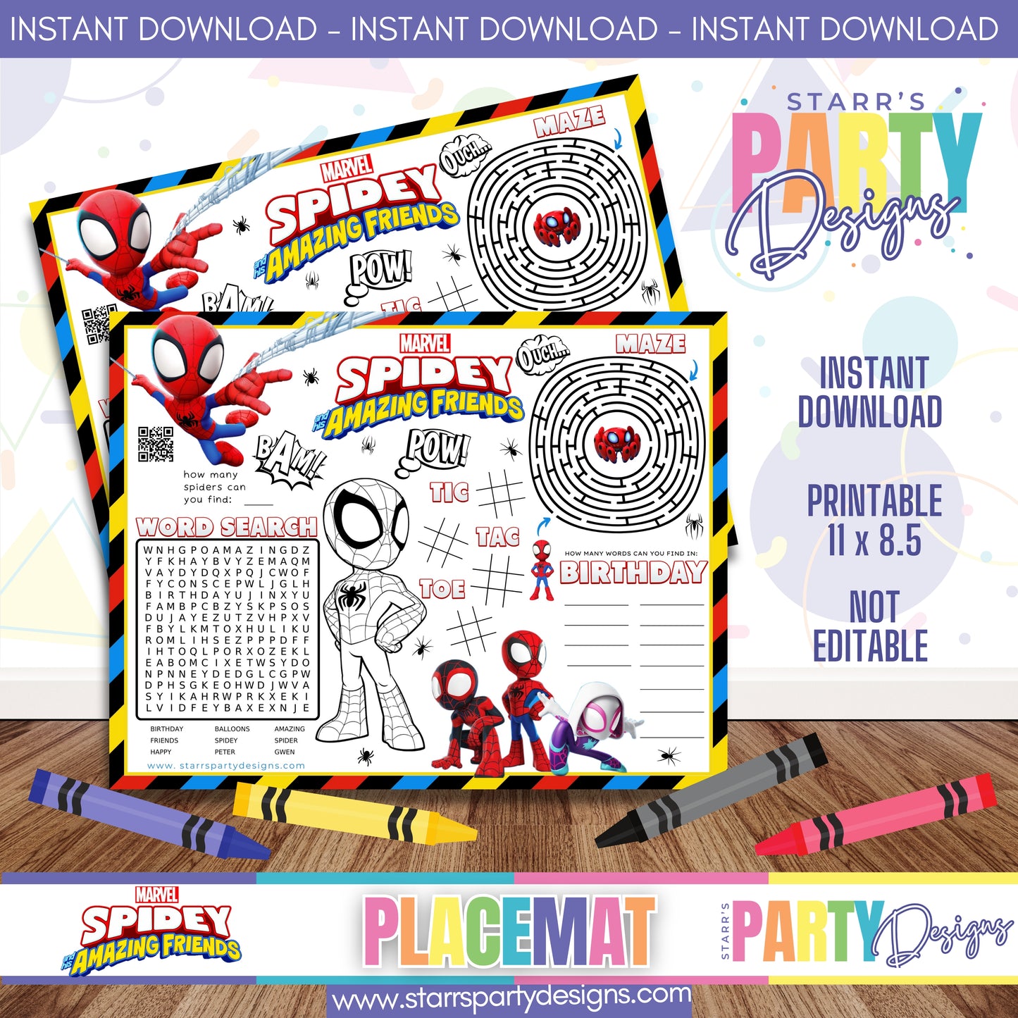 PLACEMAT ACTIVITY SHEET | SPIDEY A1