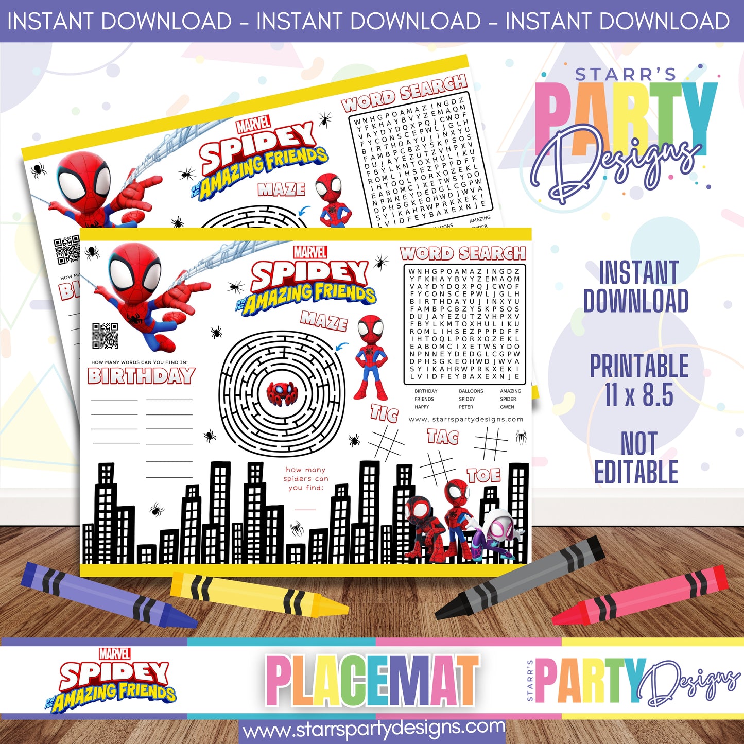 PLACEMAT ACTIVITY SHEET | SPIDEY A3