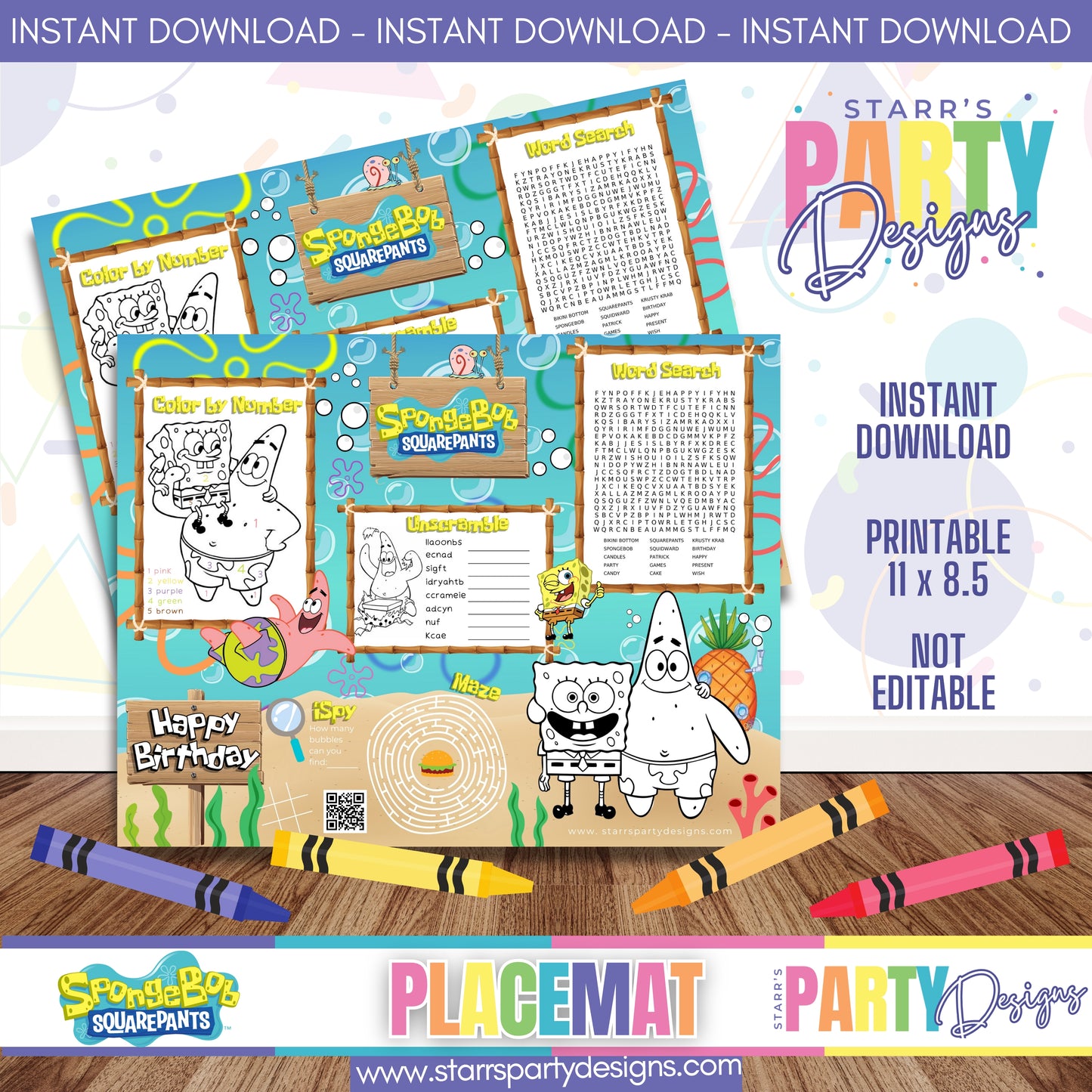 PLACEMAT ACTIVITY SHEET | SPONGEBOB FULL COLOR A1