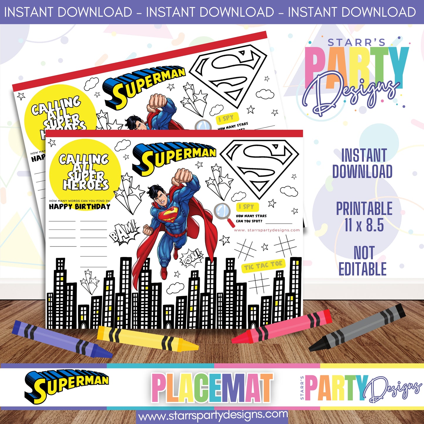 PLACEMAT ACTIVITY SHEET | SUPERMAN A2