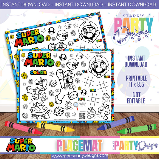 PLACEMAT ACTIVITY SHEET | SUPER MARIO BROS A3