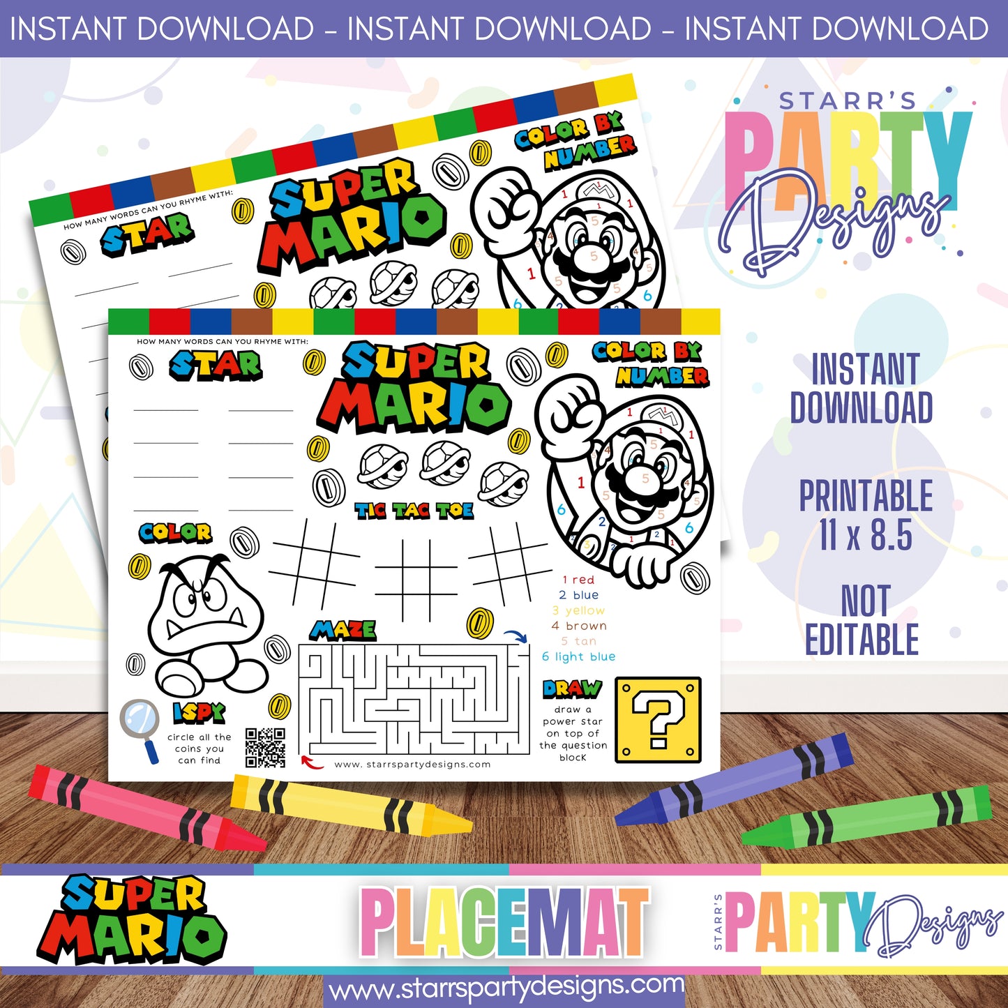 PLACEMAT ACTIVITY SHEET | SUPER MARIO BROS B1