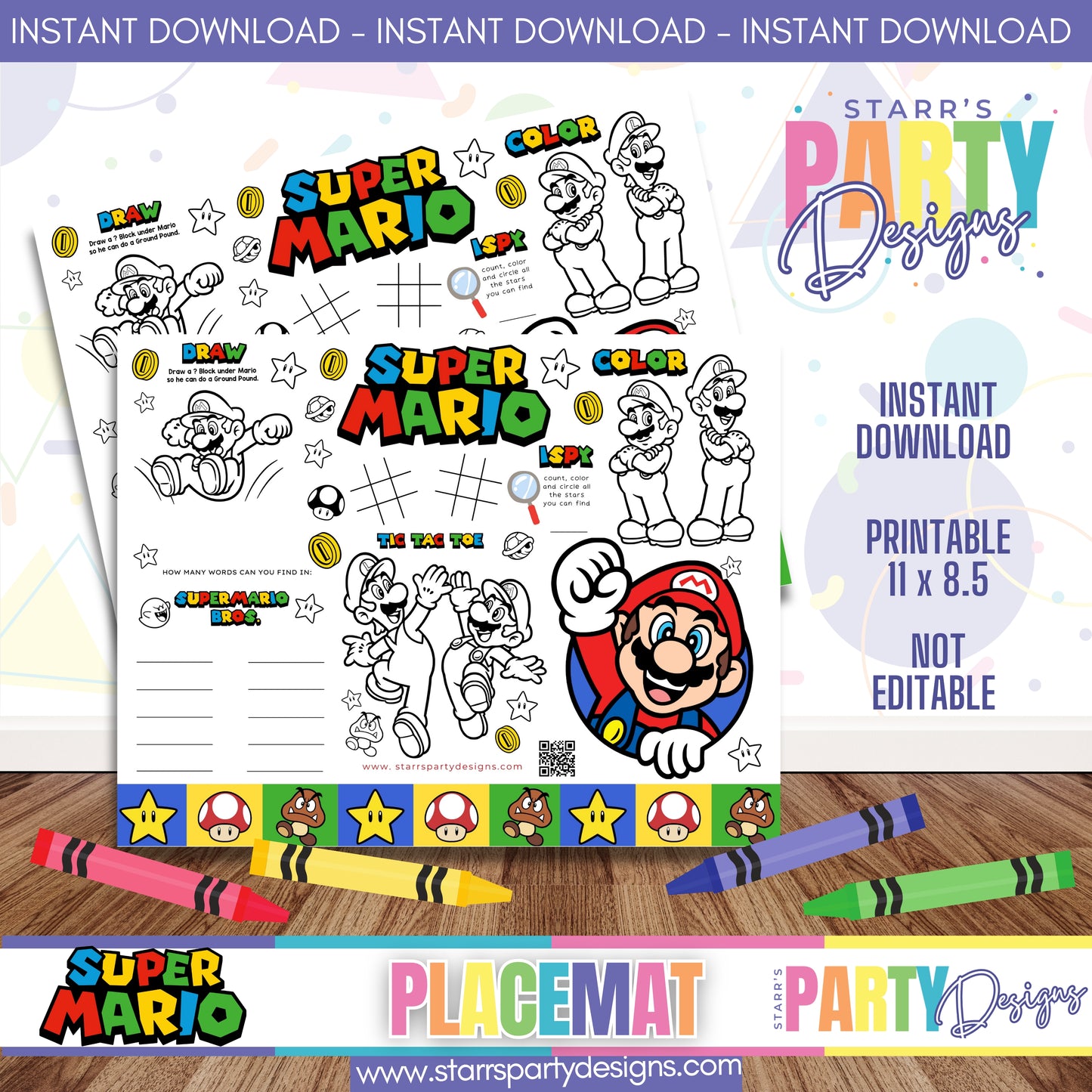 PLACEMAT ACTIVITY SHEET | SUPER MARIO BROS B3