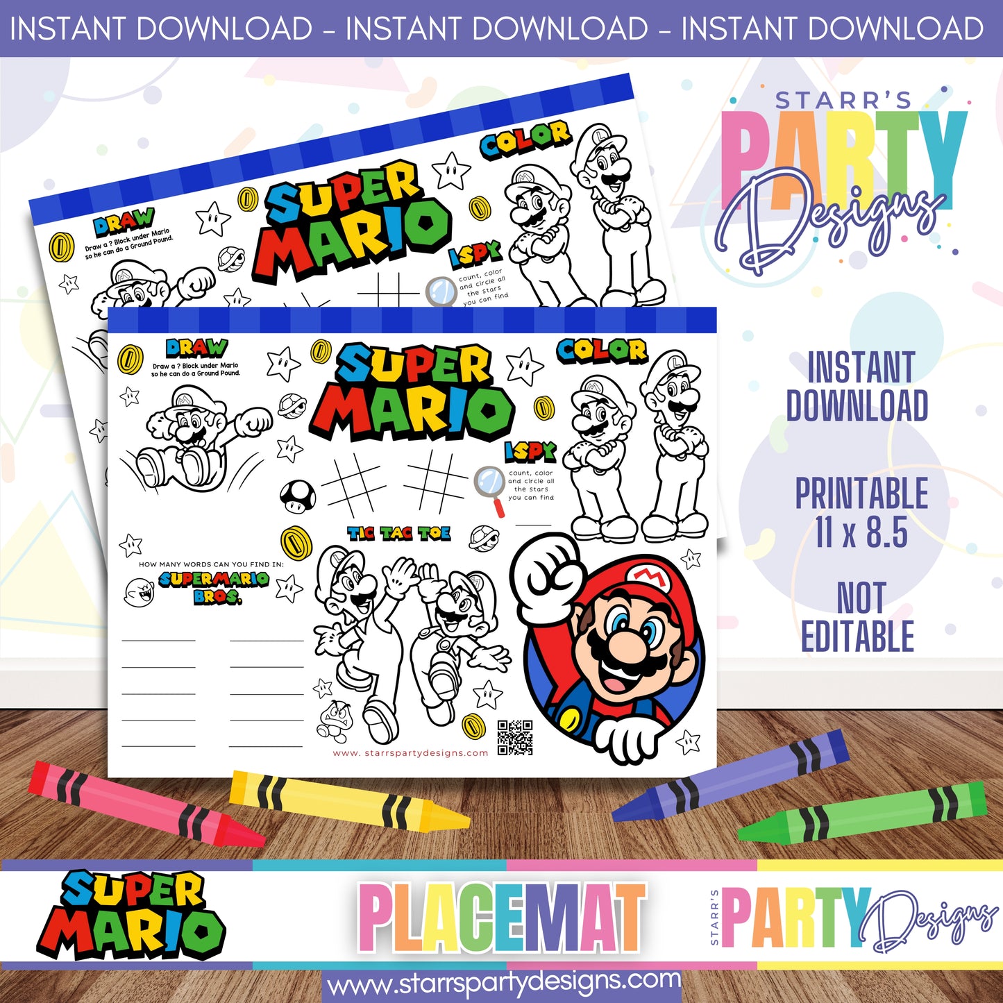 PLACEMAT ACTIVITY SHEET | SUPER MARIO BROS B4