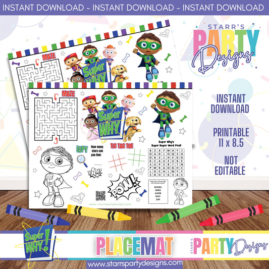 PLACEMAT ACTIVITY SHEET | SUPER WHY B1