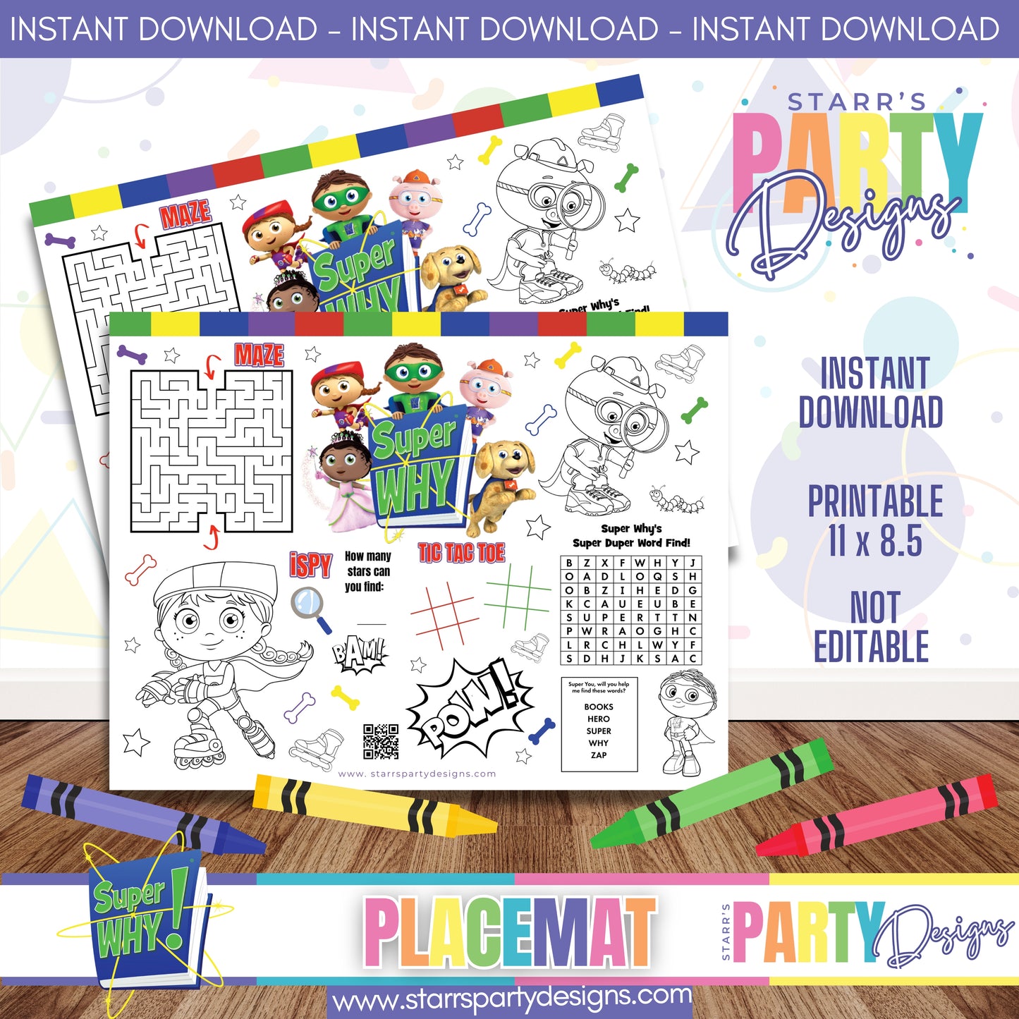 PLACEMAT ACTIVITY SHEET | SUPER WHY B2