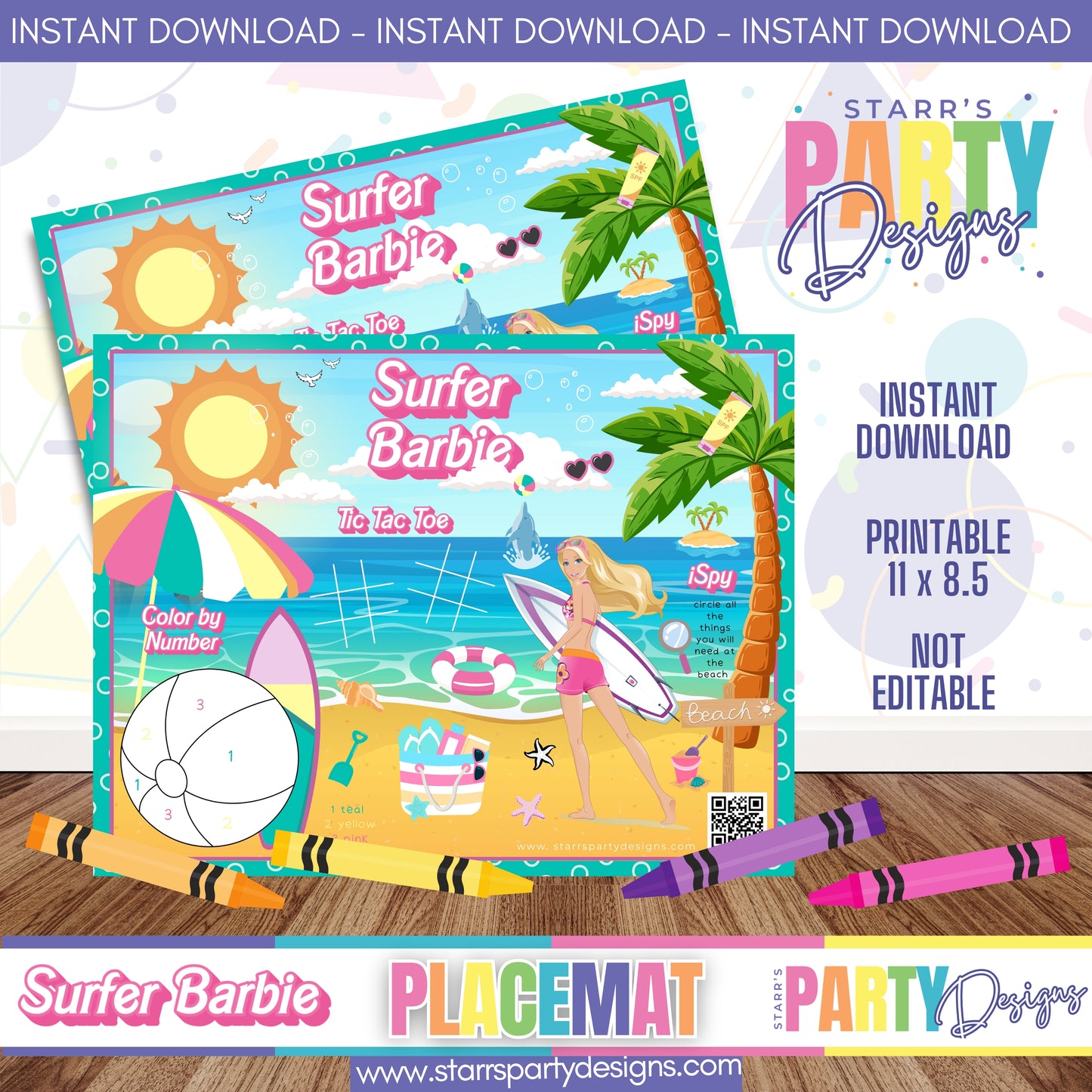 PLACEMAT ACTIVITY SHEET | SURFER BARBIE FULL COLOR A2