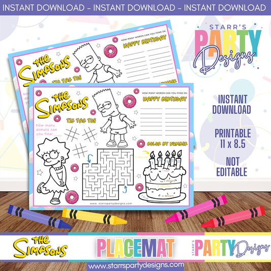 PLACEMAT ACTIVITY SHEET | THE SIMPSONS A2