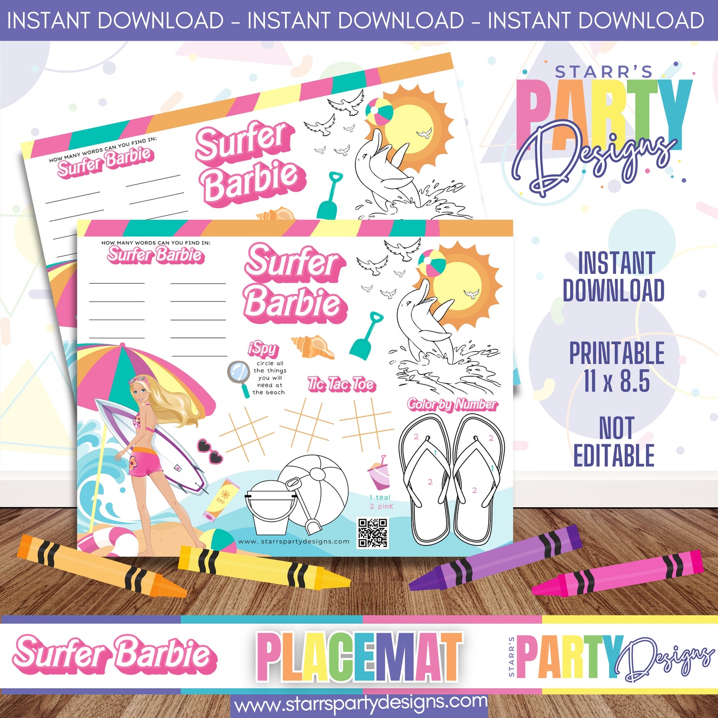 PLACEMAT ACTIVITY SHEET | SURFER BARBIE A3