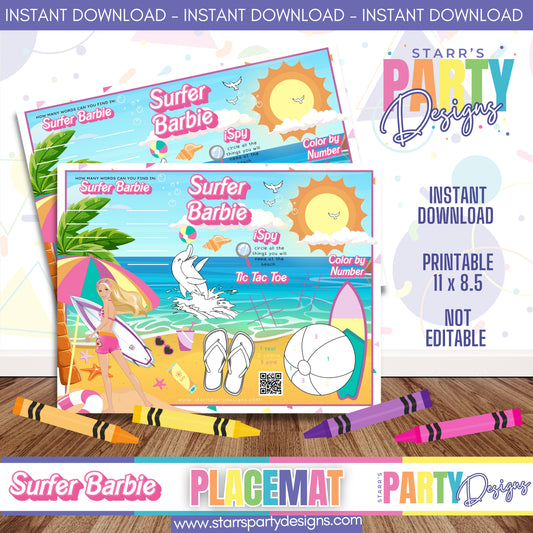 PLACEMAT ACTIVITY SHEET | SURFER BARBIE FULL COLOR A1