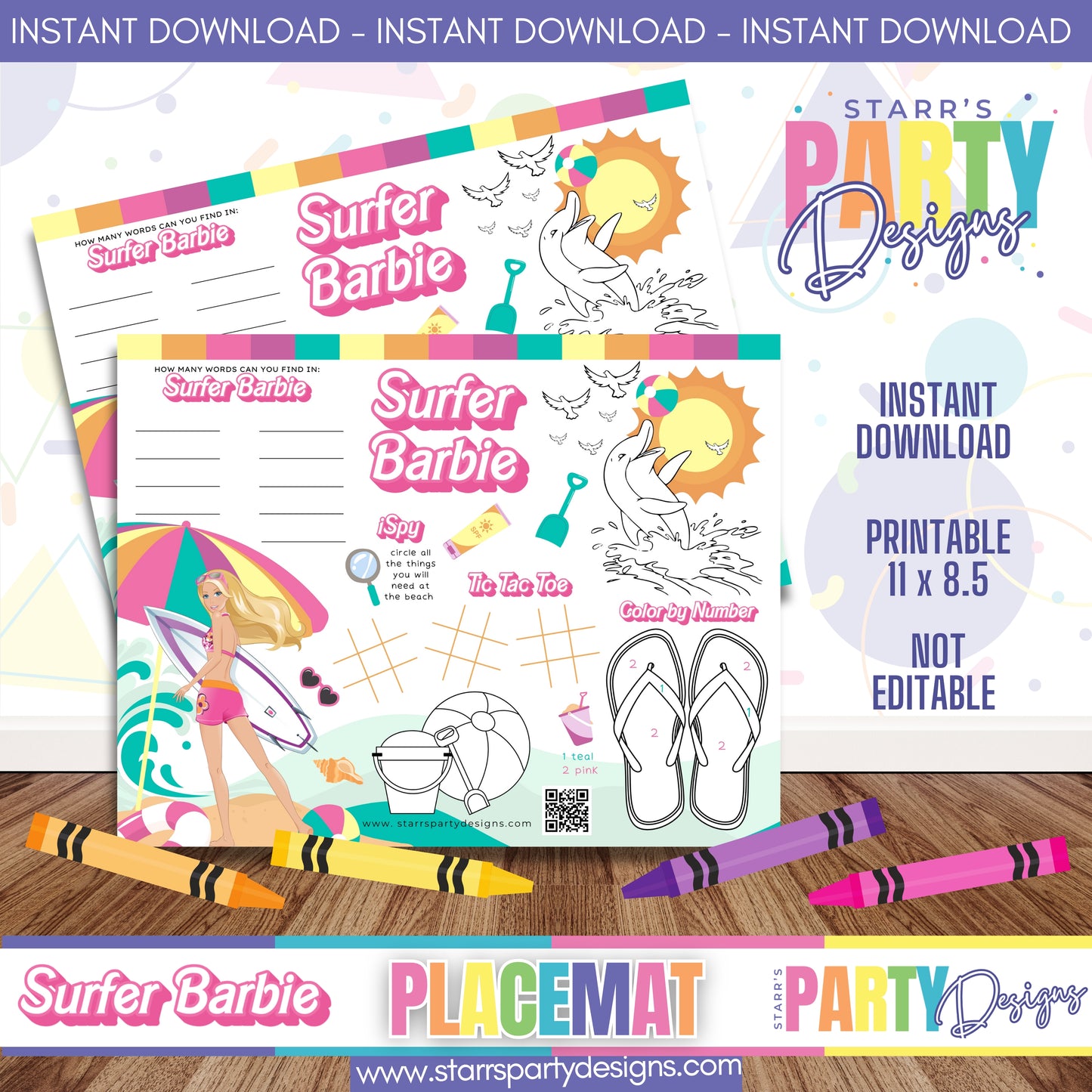 PLACEMAT ACTIVITY SHEET | SURFER BARBIE A2