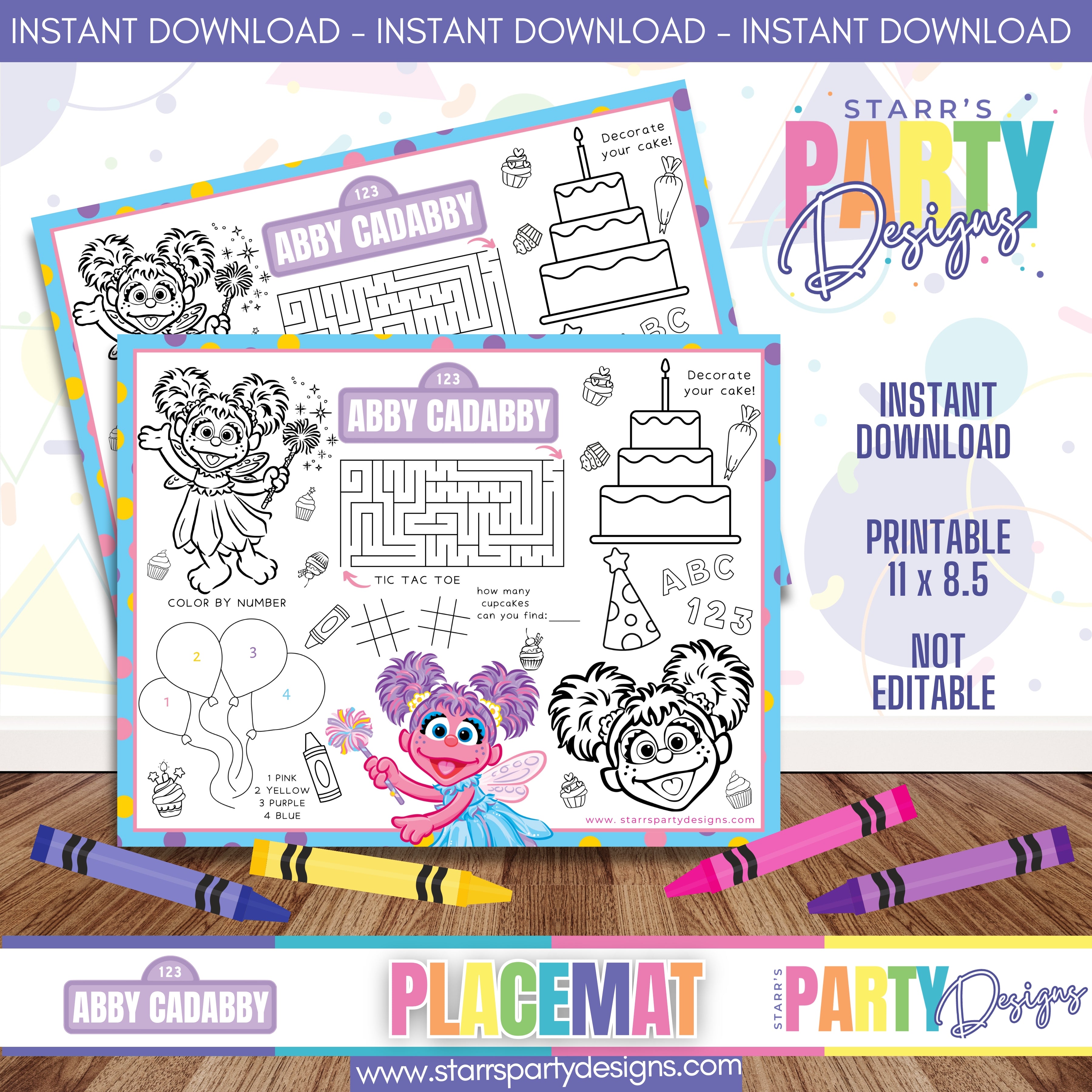 PLACEMAT ACTIVITY SHEET | ABBY CADABBY 2 A1 – Starr's Party Designs