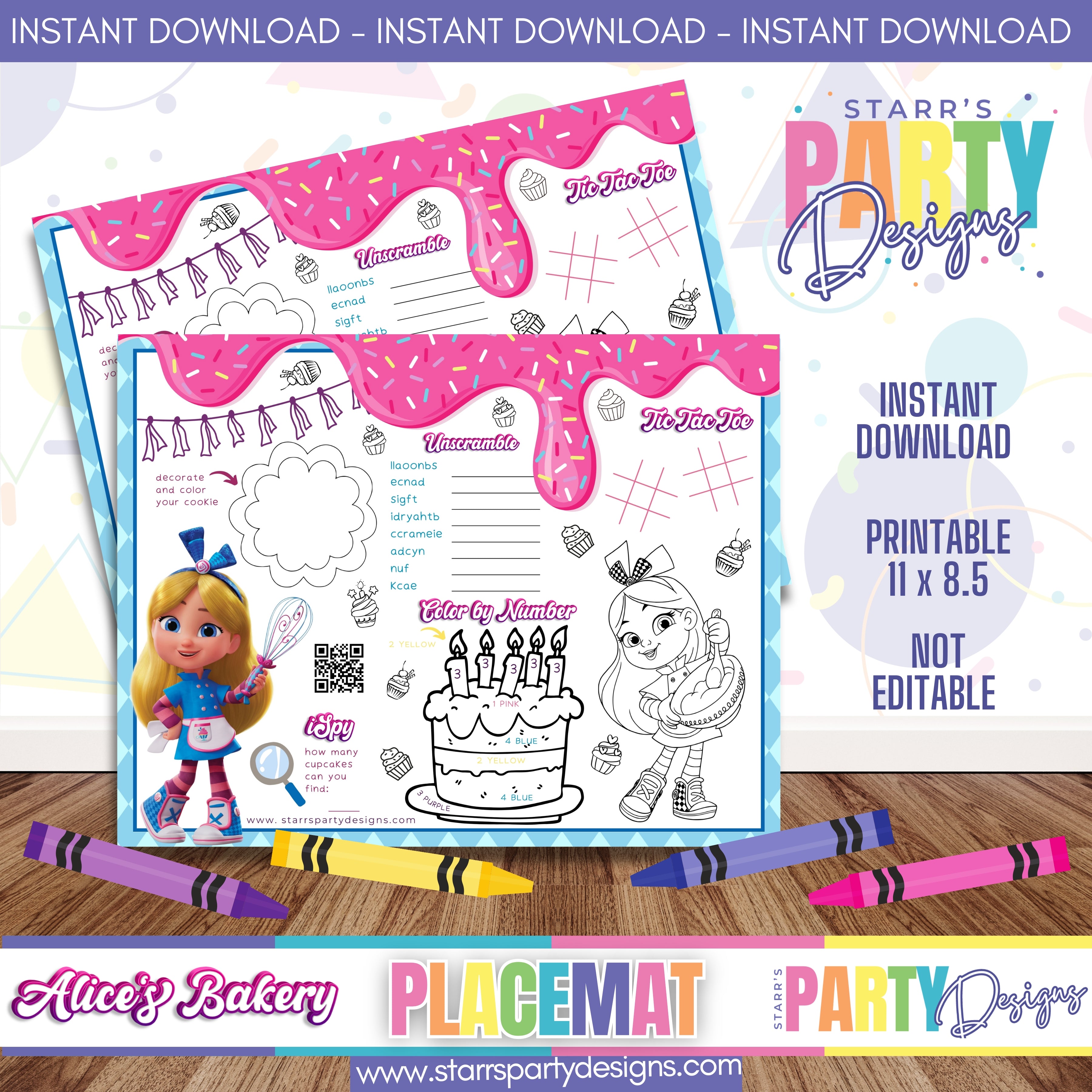 PLACEMAT ACTIVITY SHEET | ALICE'S BAKERY A1 – Starr's Party Designs