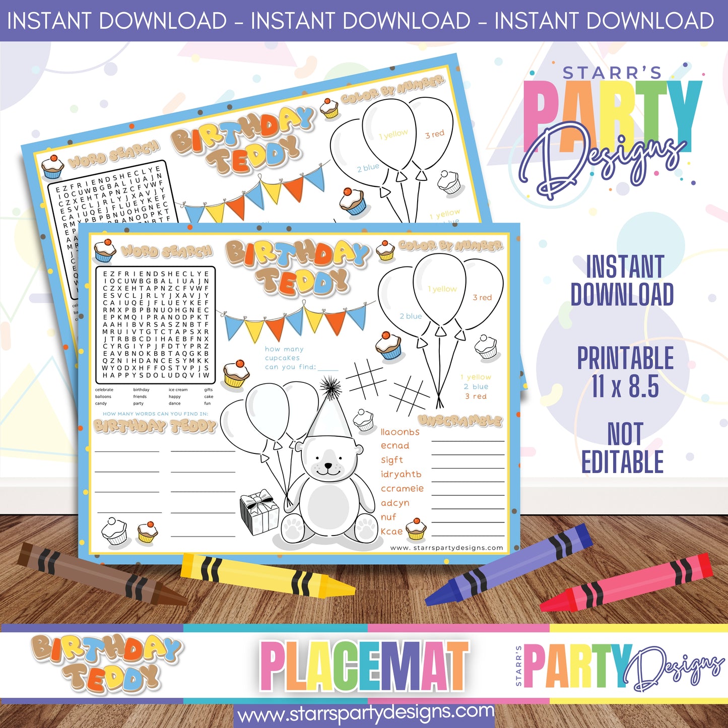 PLACEMAT ACTIVITY SHEET | BIRTHDAY TEDDY