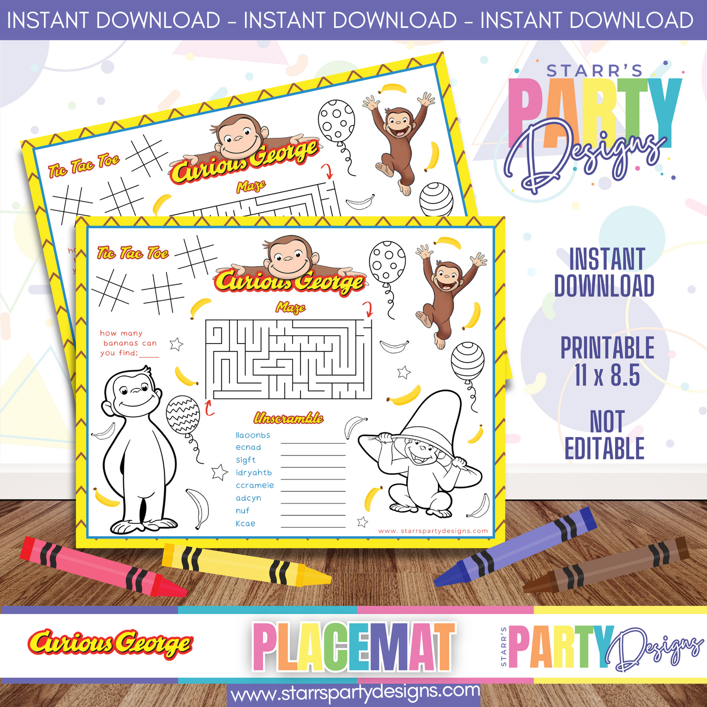 PLACEMAT ACTIVITY SHEET | CURIOUS GEORGE A2