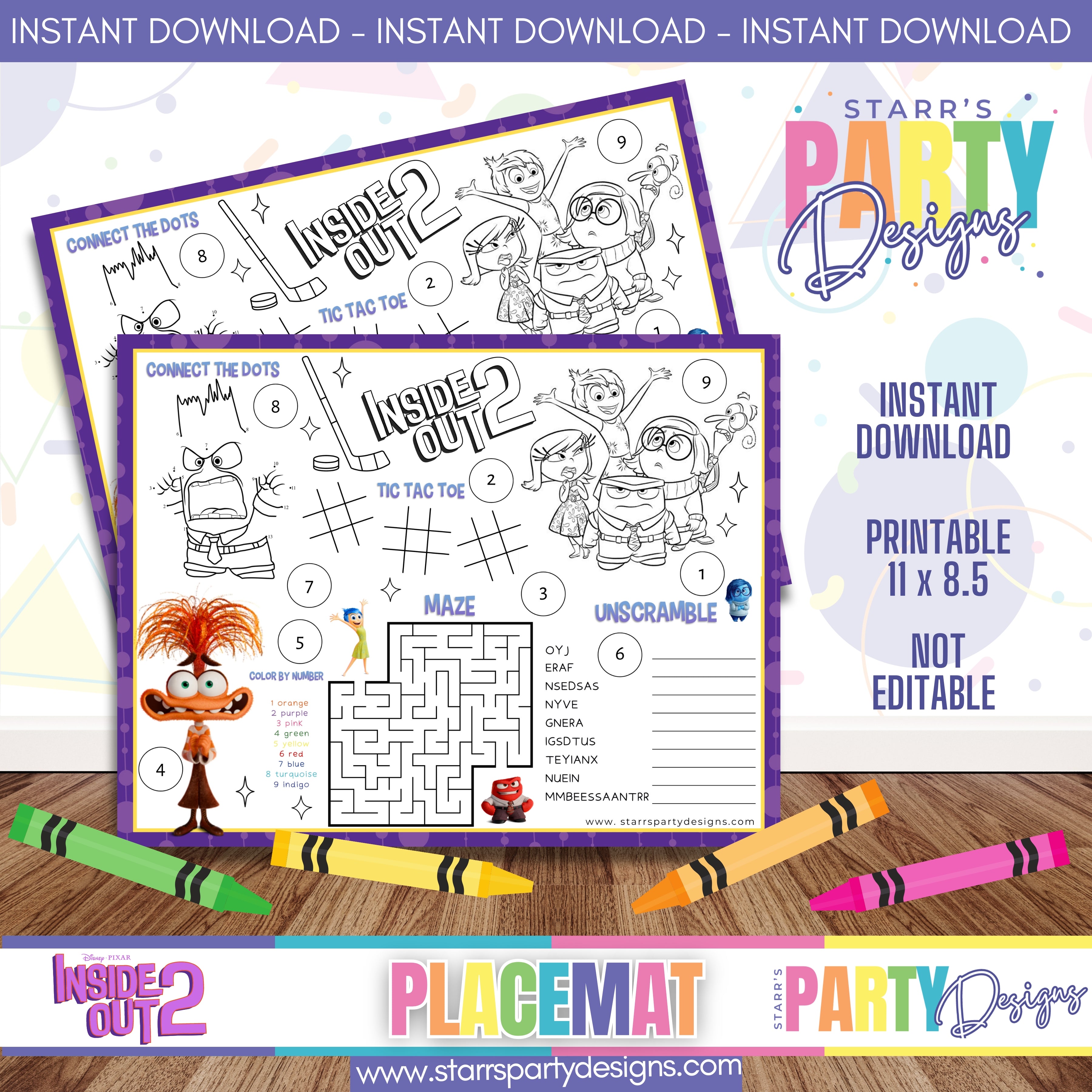 PLACEMAT ACTIVITY SHEET | INSIDE OUT 2 A2 – Starr's Party Designs