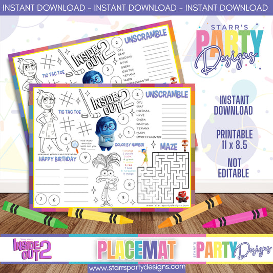 PLACEMAT ACTIVITY SHEET | INSIDE OUT 2 A3