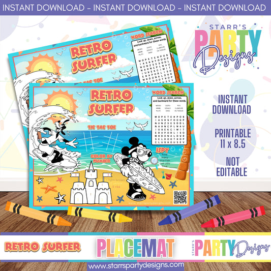 PLACEMAT ACTIVITY SHEET | RETRO SURFER MICKEY FULL COLOR A1