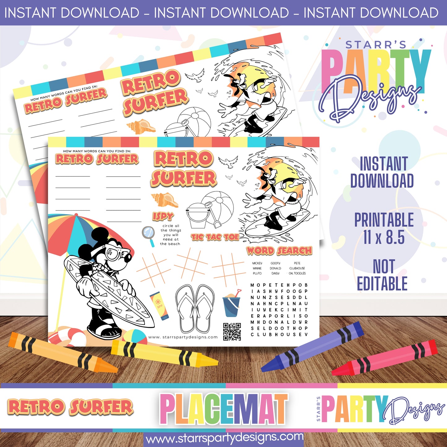 PLACEMAT ACTIVITY SHEET | RETRO SURFER MICKEY A2